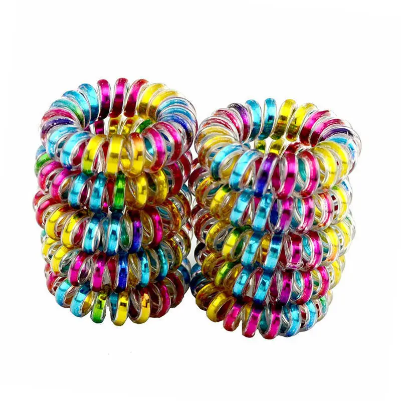 12Pcs New Phone Line Hairband Bead Head Rope Fans Colored Metallic Rubber Band Hair Ties Elastic Bracelet Accessories HA911