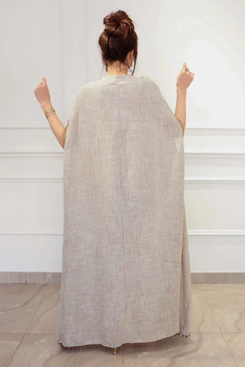 가을 겨울 중동 무슬림 여성 의류 코튼 린넨 태슬 하이웨이스트 롱 루즈 맥시 드레스