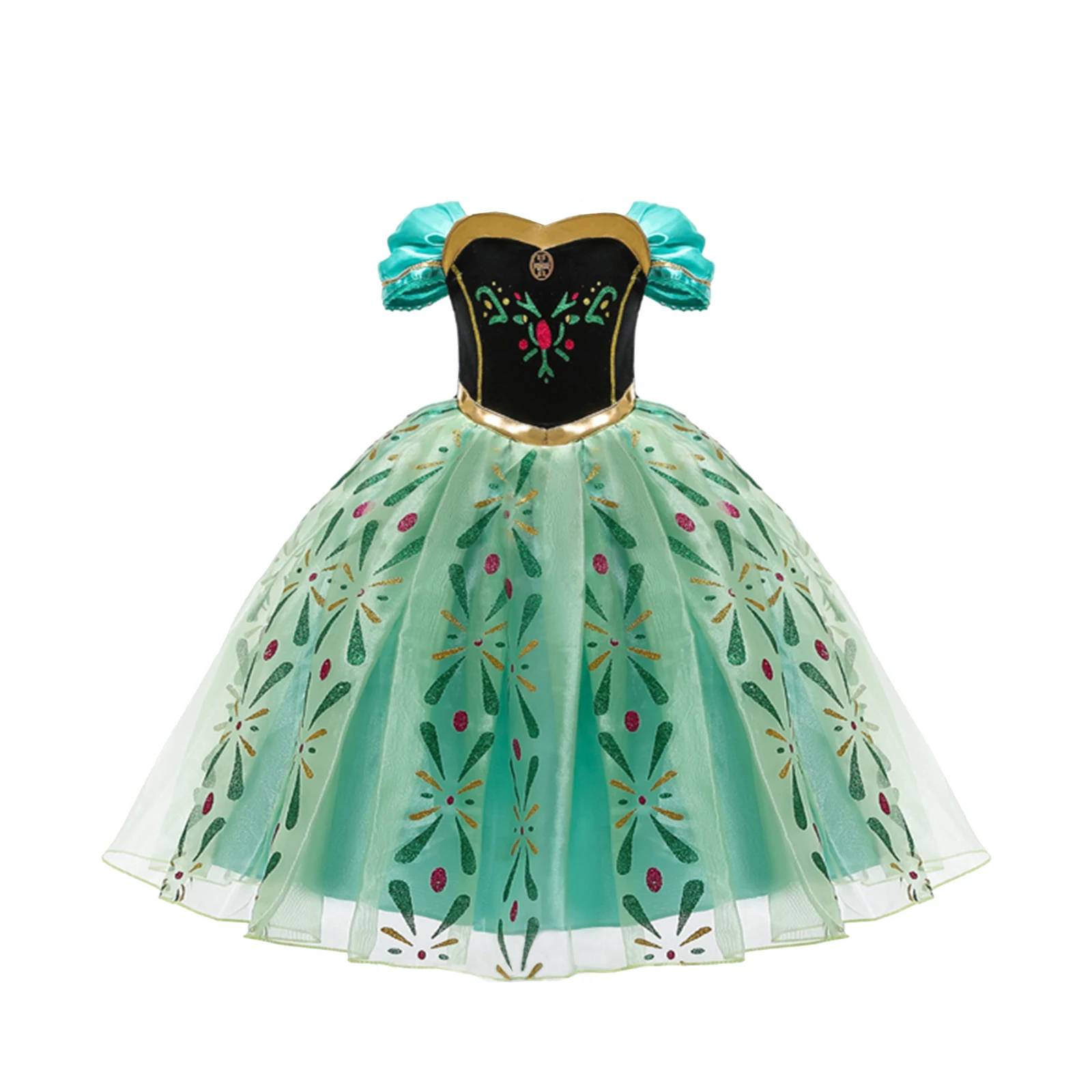 Girls Frozen Anna Green Princess Dress Kids Embroidery Flower Party Costume Mesh Material Short Sleeves Mid-Length For Beauty - AliExpress 1501 Girls Frozen Anna Green Princess Dress Kids Embroidery Flower Party Costume Mesh Material Short Sleeves Mid-Length For Beauty - AliExpress 1501