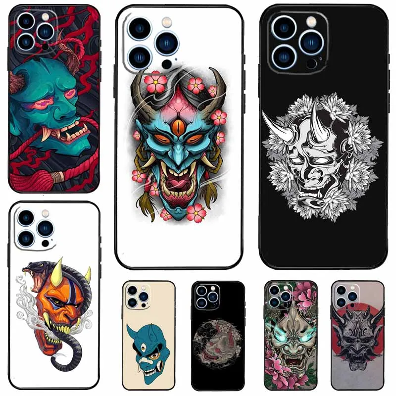 Japanese Oni Hannya Demon Mask Case For iPhone 15 16 14 13 12 11 Pro Max Mini X XR XS Max 7 8 Plus Bumper Cases Cover