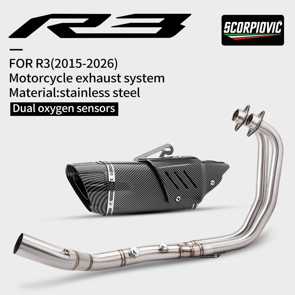 

Motorcycle Exhaust Front Link Pipe with 2 Oxygen Sensor Manifold For R3 R25 MT03 MT25 2015-2026