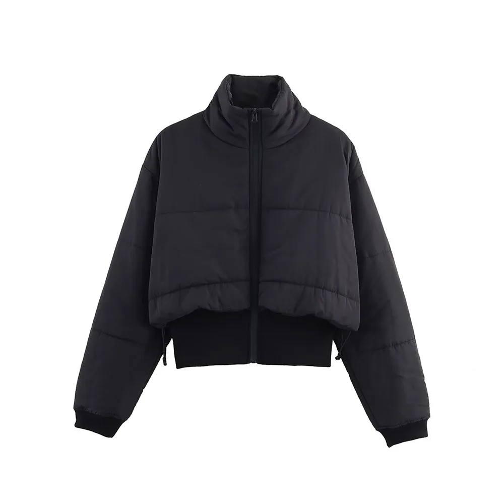 

Autumn and winter new women's clothing simple style long-sleeved stand collar zipper decoration splicing short cotton jacket