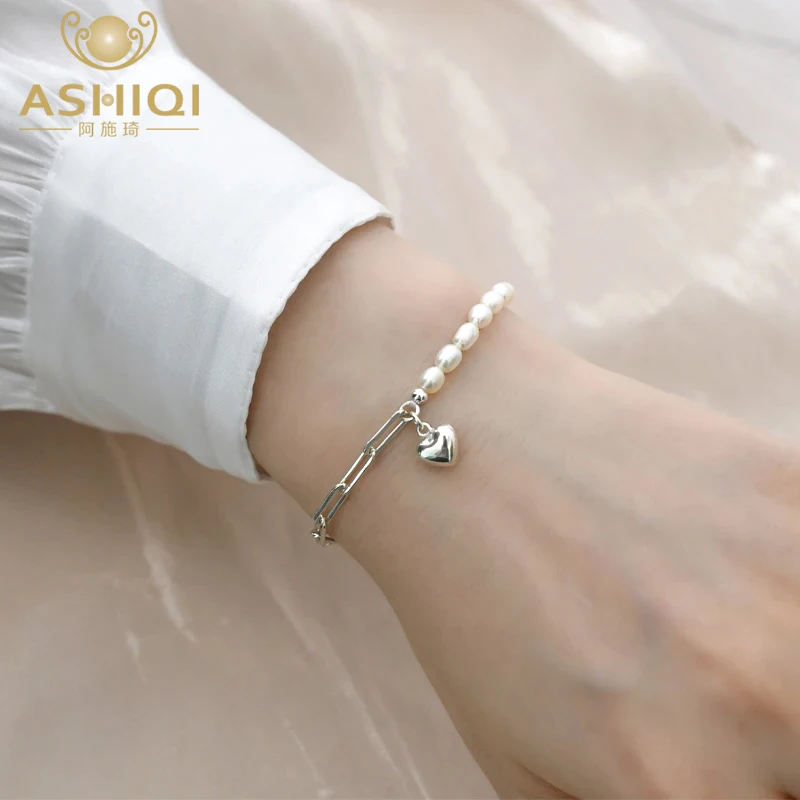 

ASHIQI Korean Style Natural Freshwater Pearl Necklace 925 Sterling Silver Stitching Bracelet Jewelry for Women