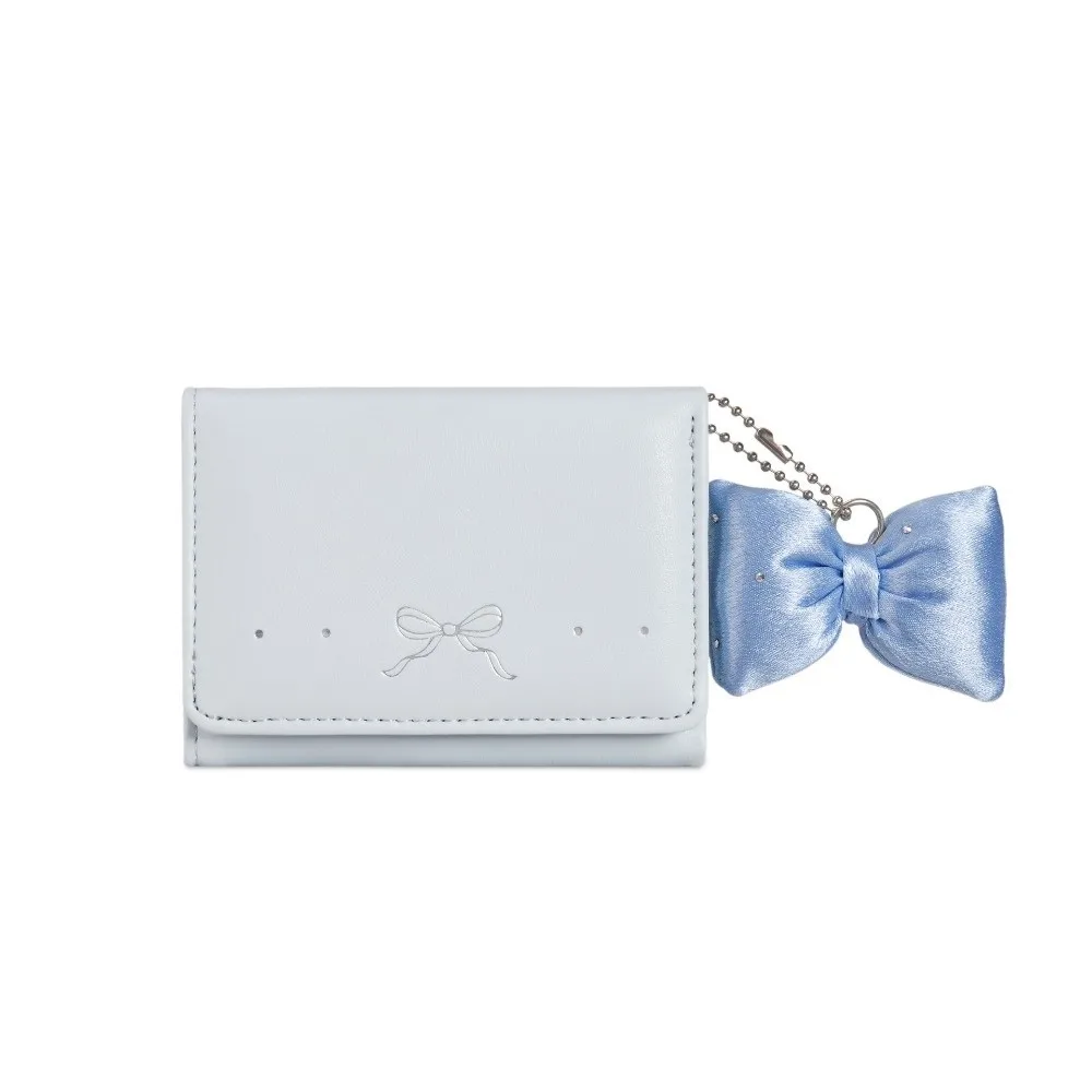 Cute Foldable Pendant Bow Wallet Multi-functional Korean Style Short Wallet Solid Color PU Leather Coin Purse Women