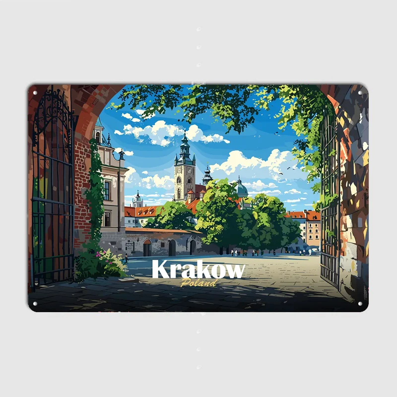 Krakow Cityscape Scenery Travel Poster Metal Tin Sign Indoor Outdoor Home Decor Bar Custom Posters Wall Room Decorations