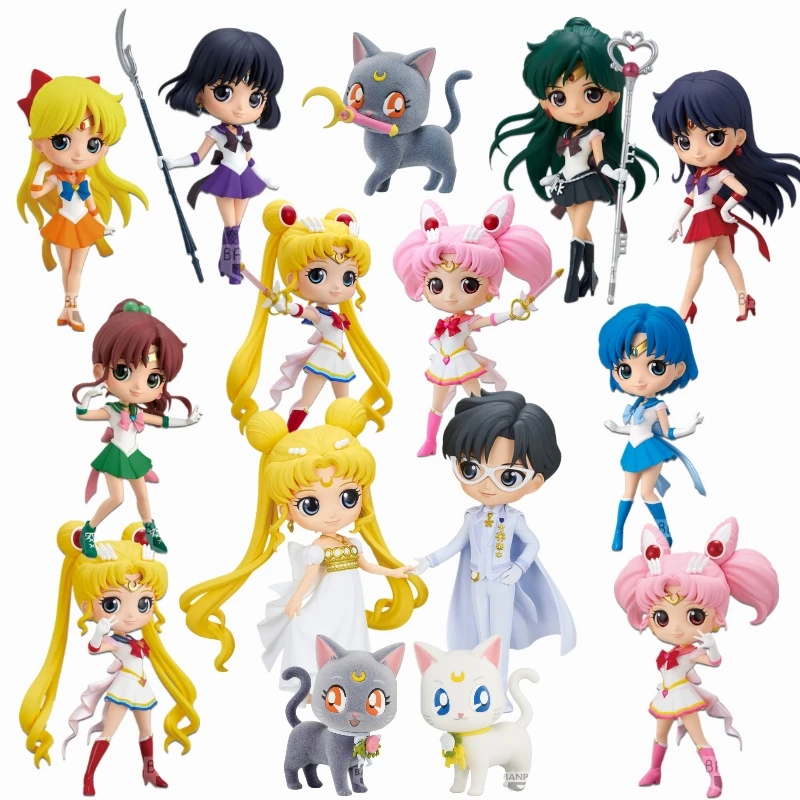 Genuine Bandai Original Qposket Sailor Moon Anime Figure Model Doll Cute Sailors On Wedding Dress Princess Zanidi Doll Girl Gift