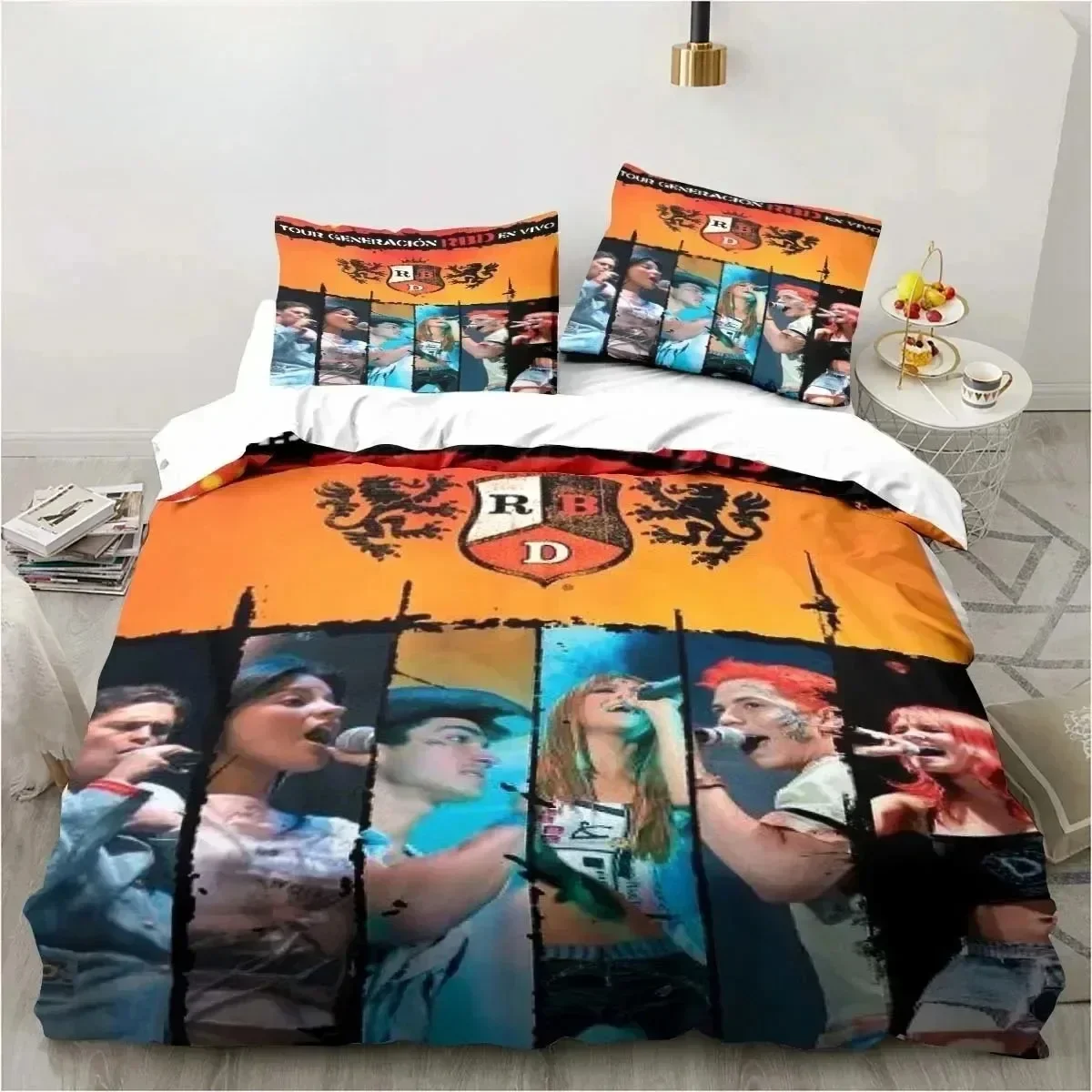 Juego de cama con estampado 3D de banda musical RBD, funda nórdica, edredón, funda de edredón, funda de almohada, King Queen, tamaño doble, niños, niñas y adultos