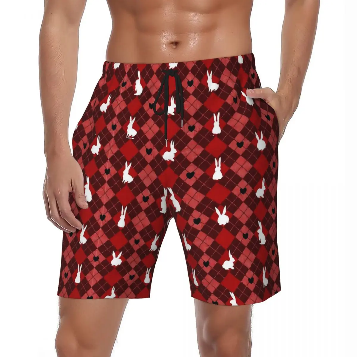 Swimsuits Cute Rabbit Board Shorts Summer Red White Bunny Hawaii Board Short Pants Man Custom Sportswear Quick Dry Swim Trunks