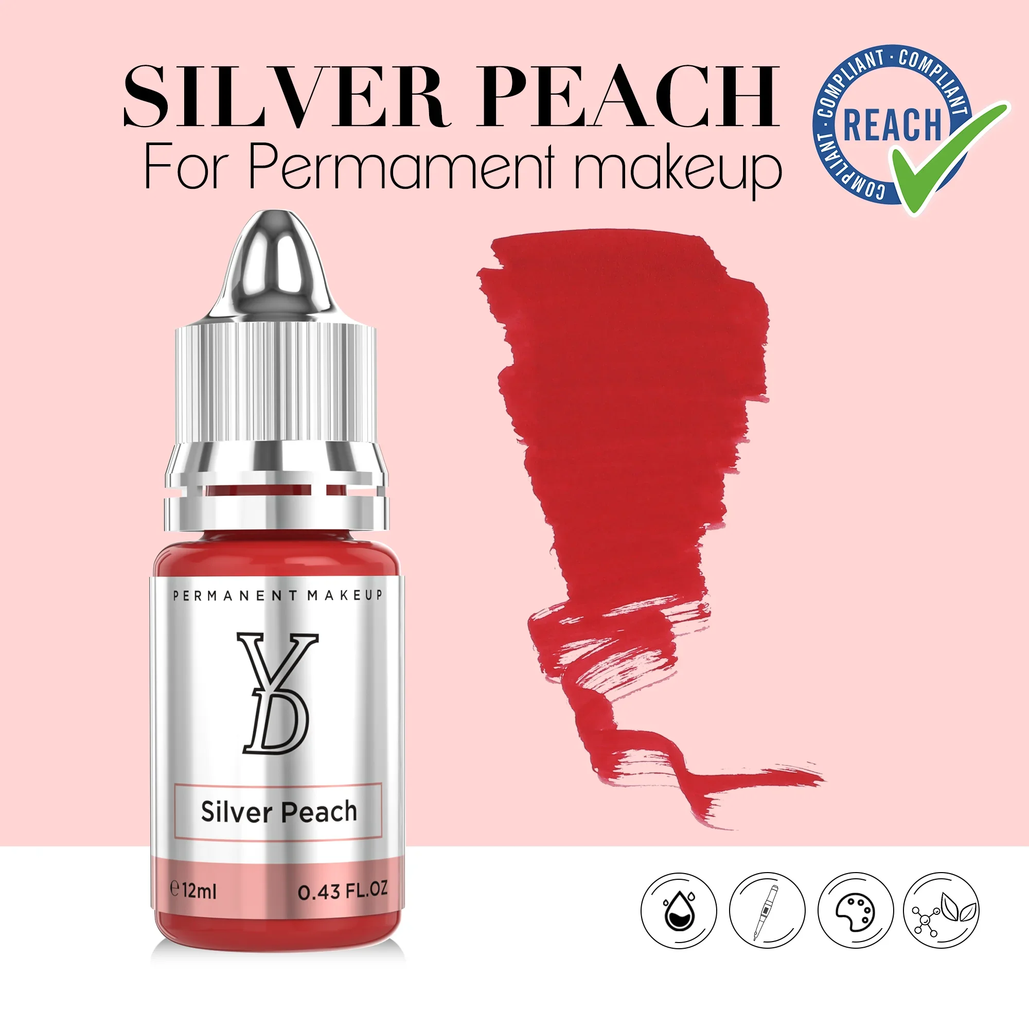 YD 12ML Silver Peach Tattoo Ink Pigment Professional Eyebrows Lip Micropigmentation Pigments Permanent Tattoo Makeup Supplies