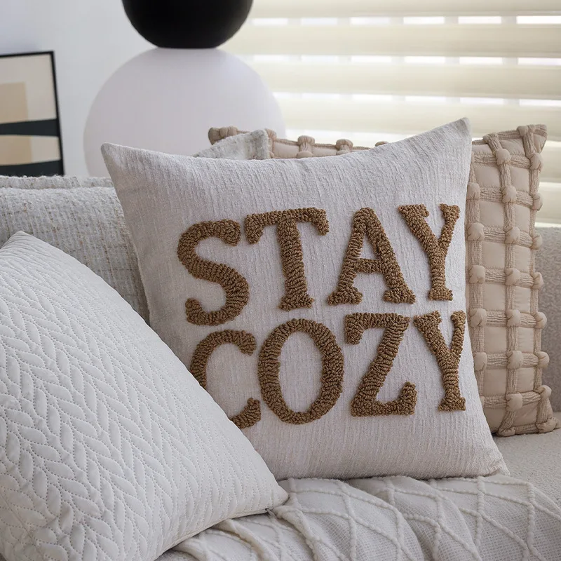 Nordic Ins Style Chenille Circle Pillow Cover Sofa Cushion Letter Print Living Room Decor