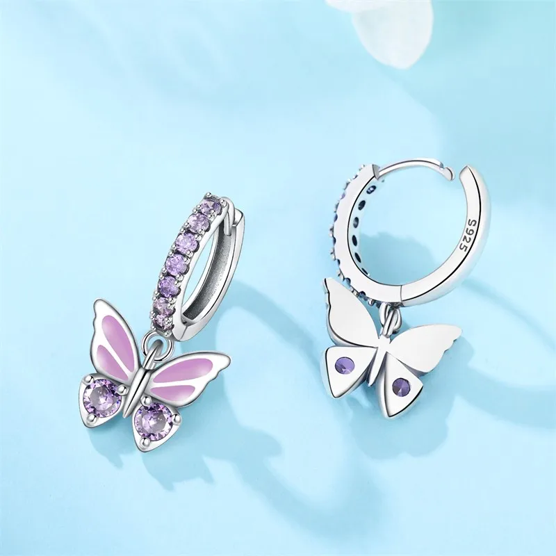 MISEFF Earrings For Silver 925 Fashion Butterfly Snowflake Earrings Cubic Zircon Ear Studs Silver 925 Original Jewelry Gifts