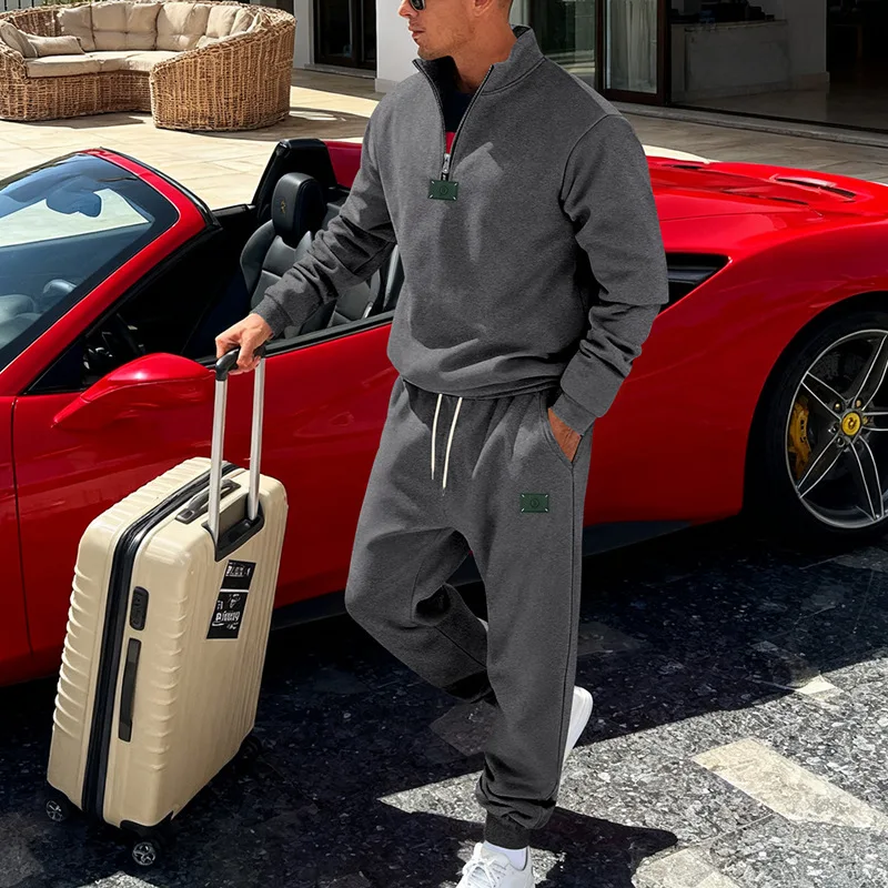 مجموعة سراويل رياضية كاجوال للرجال بشعار مخملي فضفاض للشتاء عبر الحدود وياقة واقفة وياقة واقفة #3