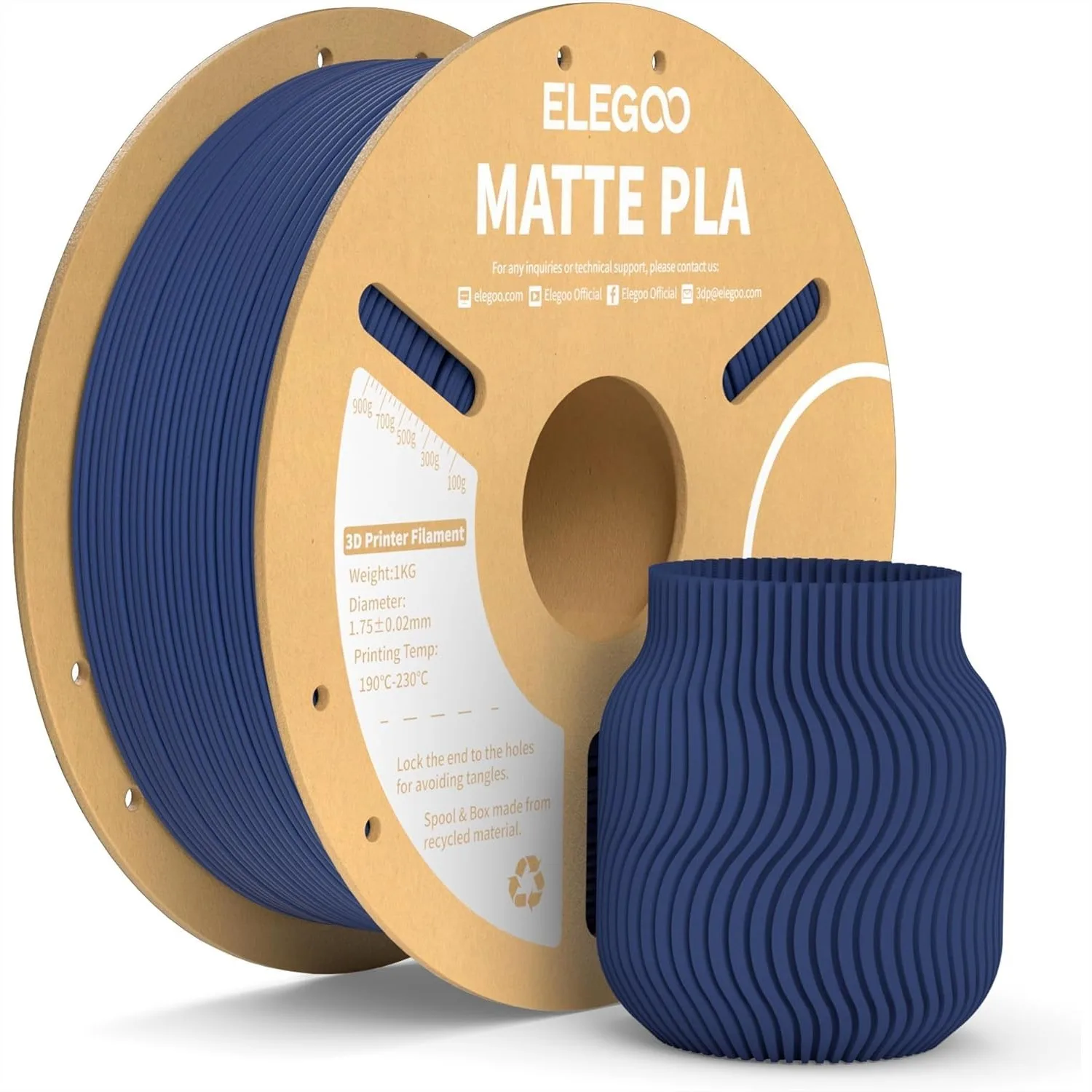 

Matte PLA Filament Navy Blue 1KG, 1.75mm 3D Printer Filament with Dimensional Accuracy +/- 0.02mm, 1kg Cardboard Spool for Most