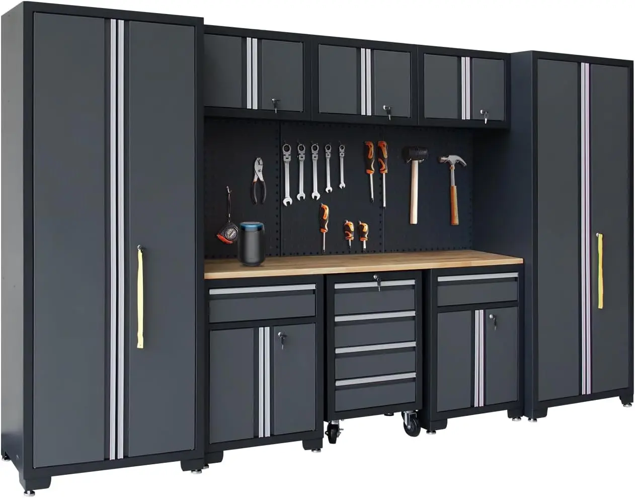 Système d'armoire de rangement de garage avec armoire en acier, ensemble d'atelier, armoires de garage, égouts de proximité, 9 pièces