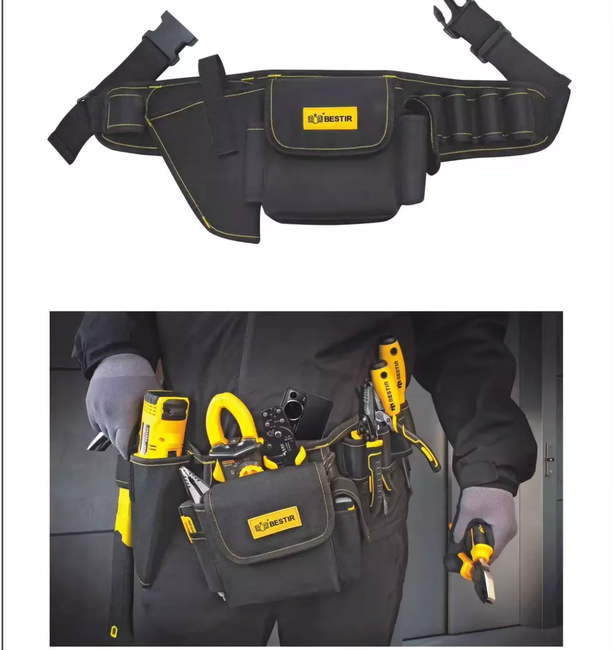 

BESTIR tool oxford Lithium ion drill tool pouch with Multi pocket design Adjustable waist belt length NO.05157