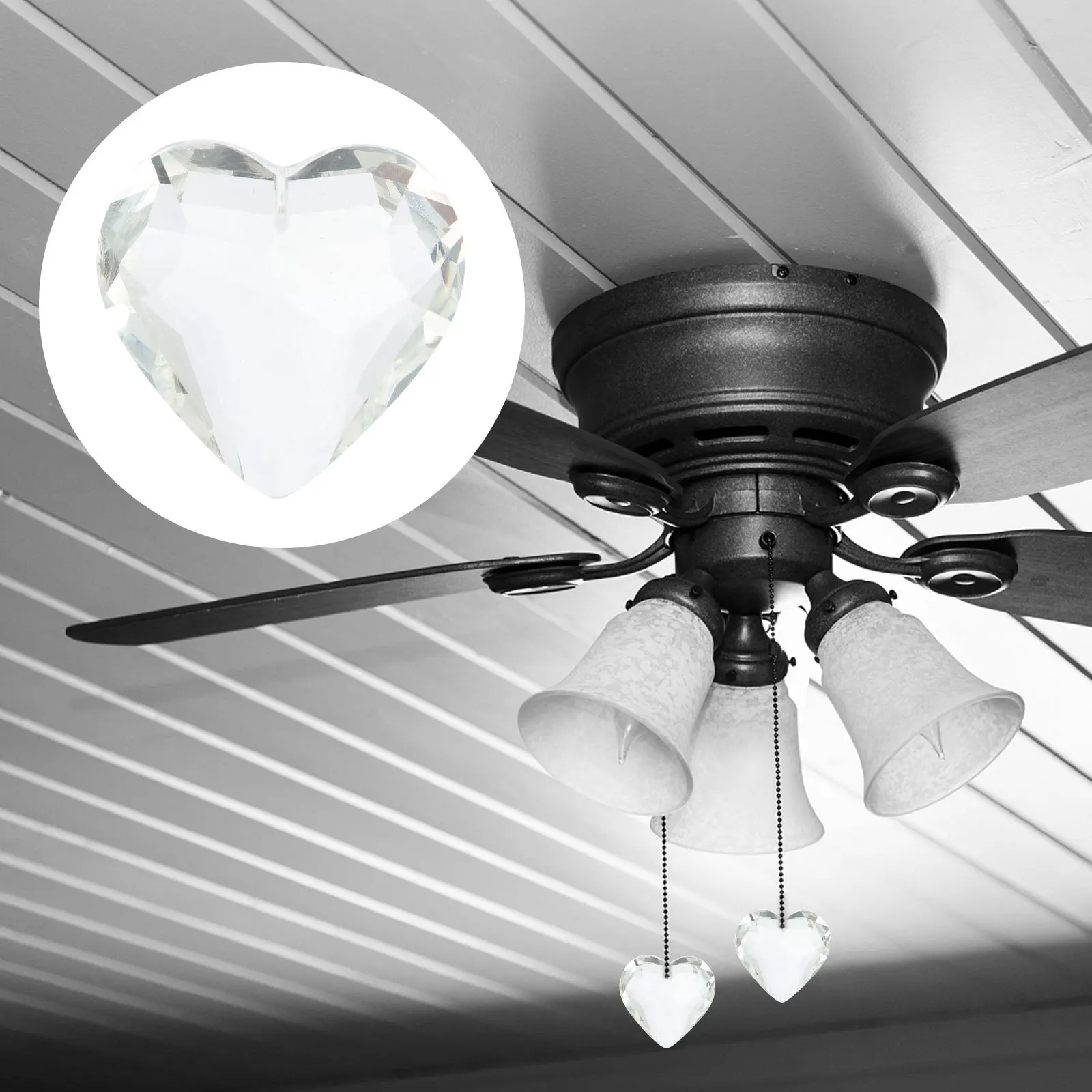 

2Pcs Crystal Pull Chain Pendant Heart Shape Decorative Ceiling Fan Light Hanging Lamp Ornament Home Chandelier Pendant