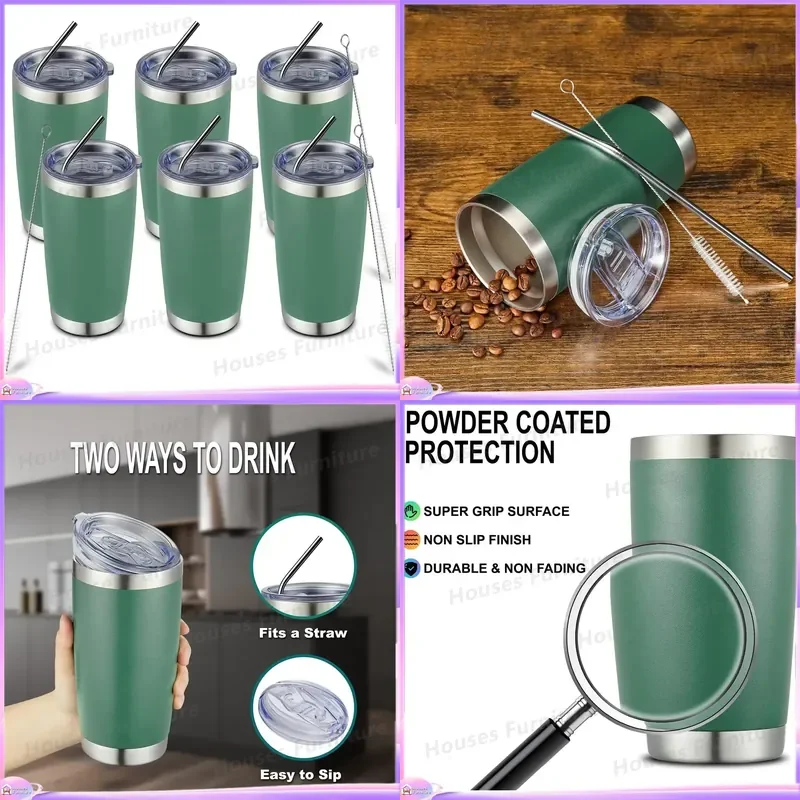 20oz Stainless Steel Travel Mug Double Wall Vacuum Insulated Tumbler Classic Design Powder Coated Lid with Straw Reusable