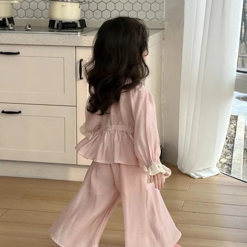 2024 Spring and Autumn Set Children Korean Edition Baby Girl Two-piece Set Casual Simple Solid Loose Elegant Fashion