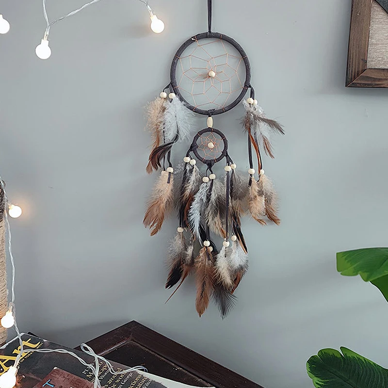 1Pc Indian Dream Catcher With Brown Feathers Wall Hanging Dream Catcher Bedroom Accessories Wind Chime Dream Catcher Home Decor