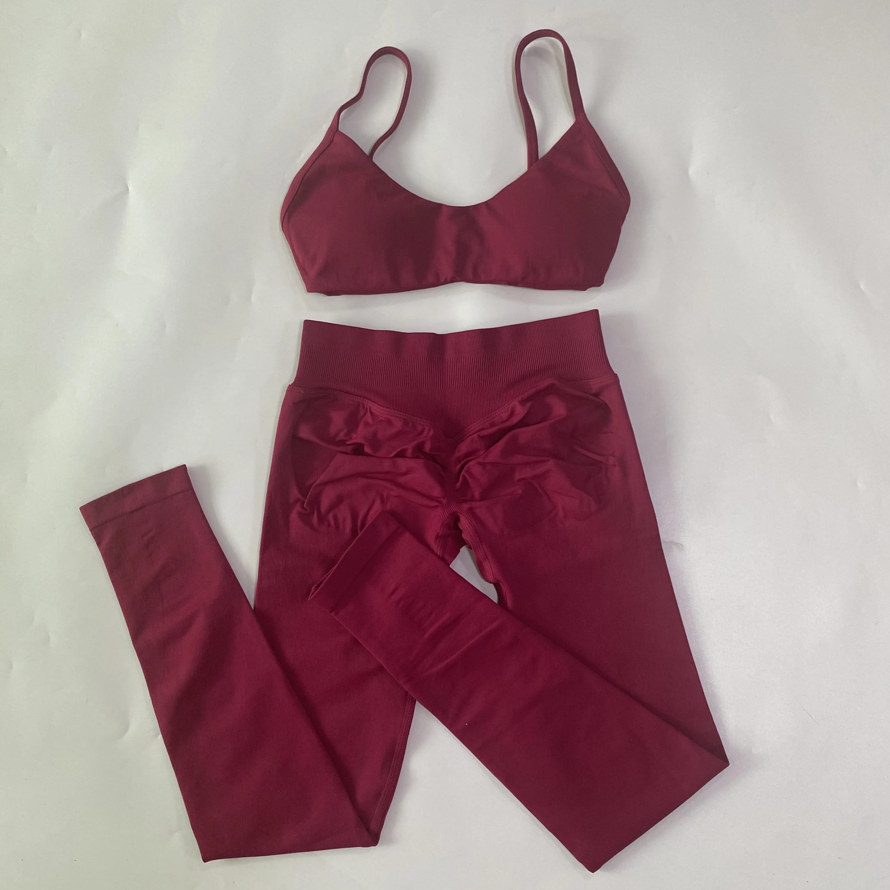 2-teiliges Sport-Set, Sport-BH mit Rundhalsausschnitt, nahtloses Yoga-Set, Fitness-Leggings-Set, Damen-Trainingsanzug, Sportbekleidung, Activewear – Detail 13