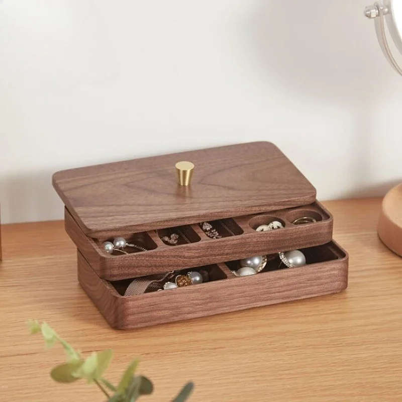 double-layer Walnut jewelry box For necklace ring storage earrings necklace jewelry holder women Valentine's Day Gift Case