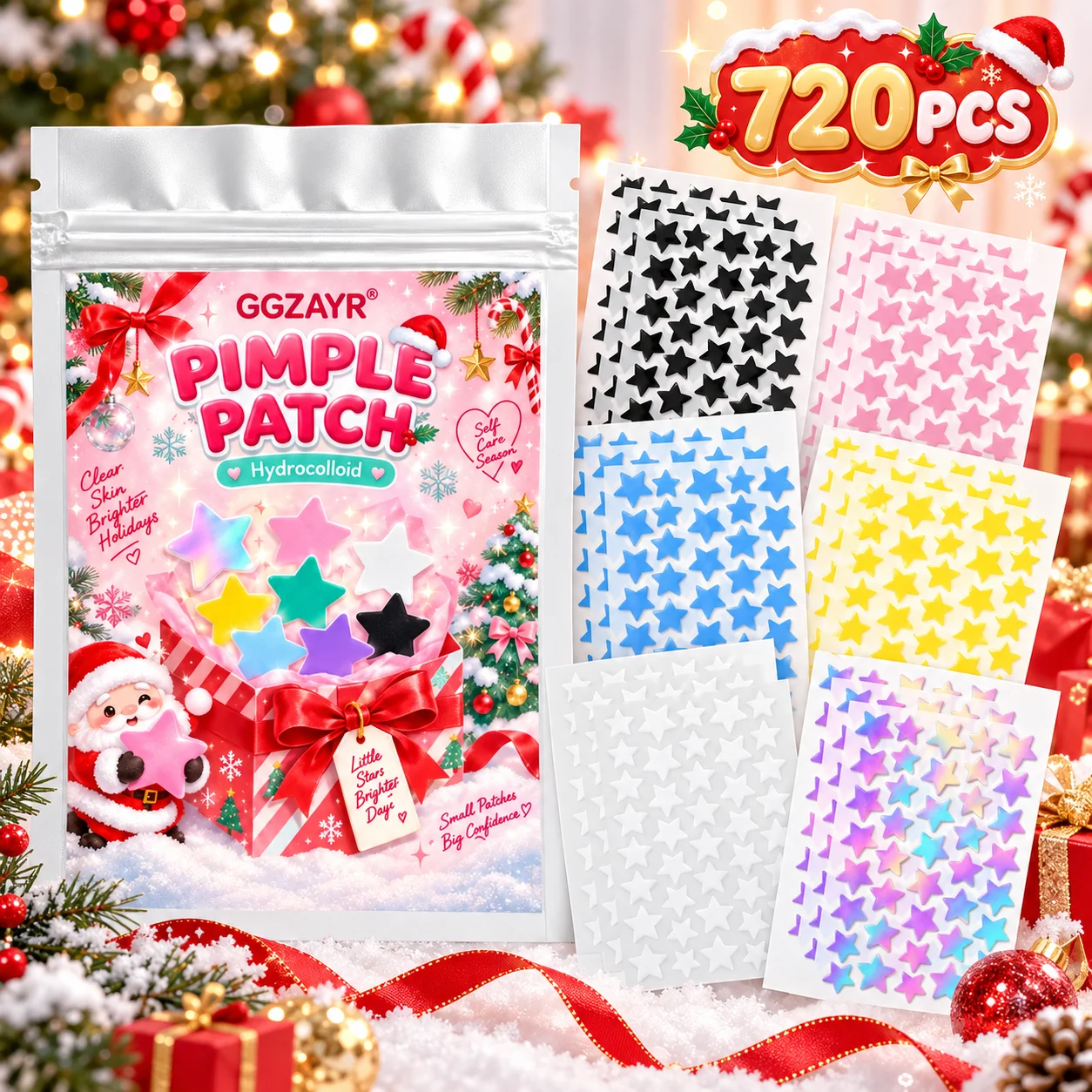 720PCS Colorful Star Pimple Patches, Hydrocolloid Face Spot Stickers in Mixed Colors for Day & Night Use