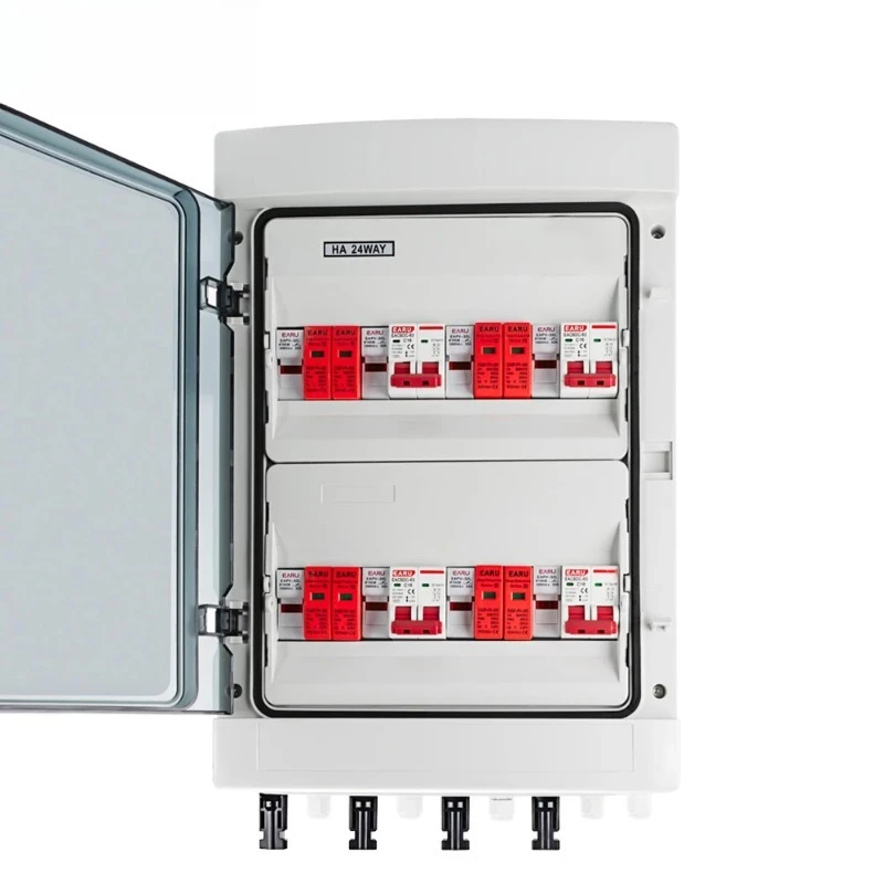 

Solar Photovoltaic PV Combiner Box With Lightning Protection 4 Input 4 Out DC 500V 15A Fuse MCB SPD HT Waterproof Box IP65 24Way