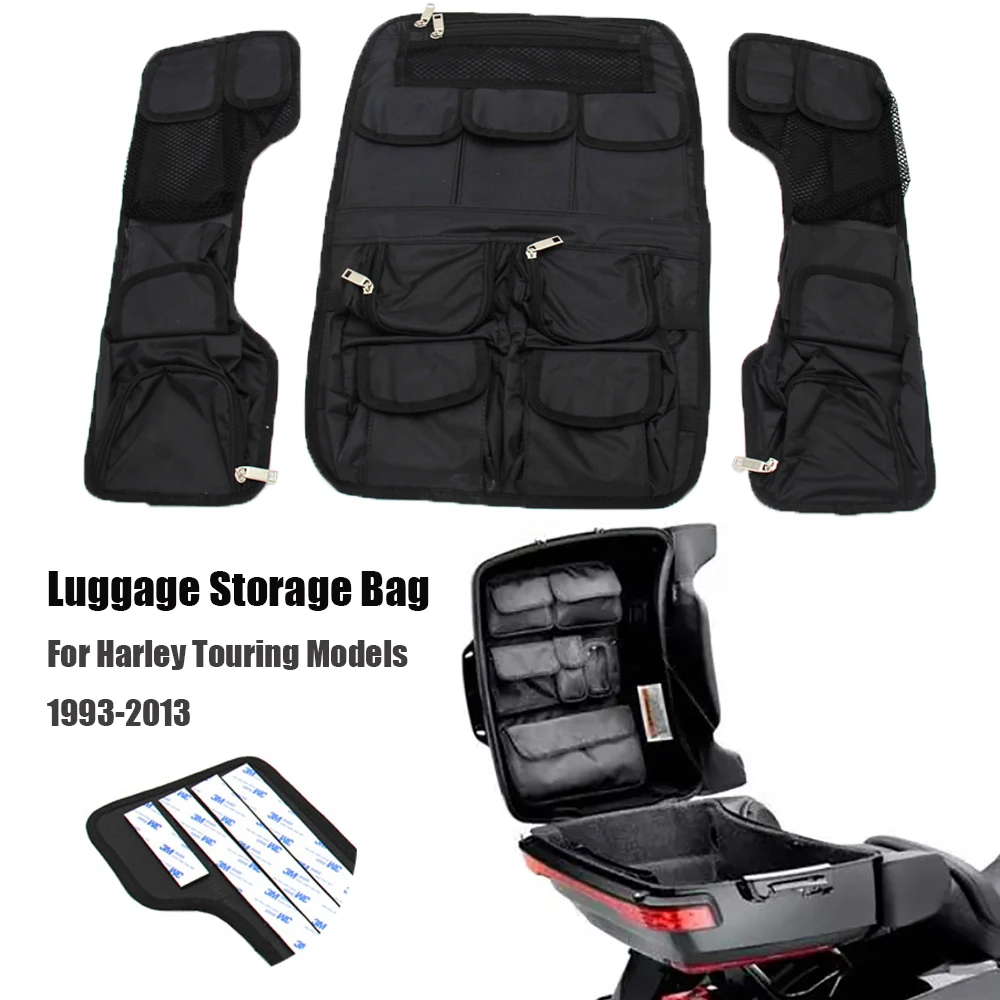 Motorcycle Black Hard  Tour Pak Lid Organizer Internal Bag Set For Touring Models 1993-2013