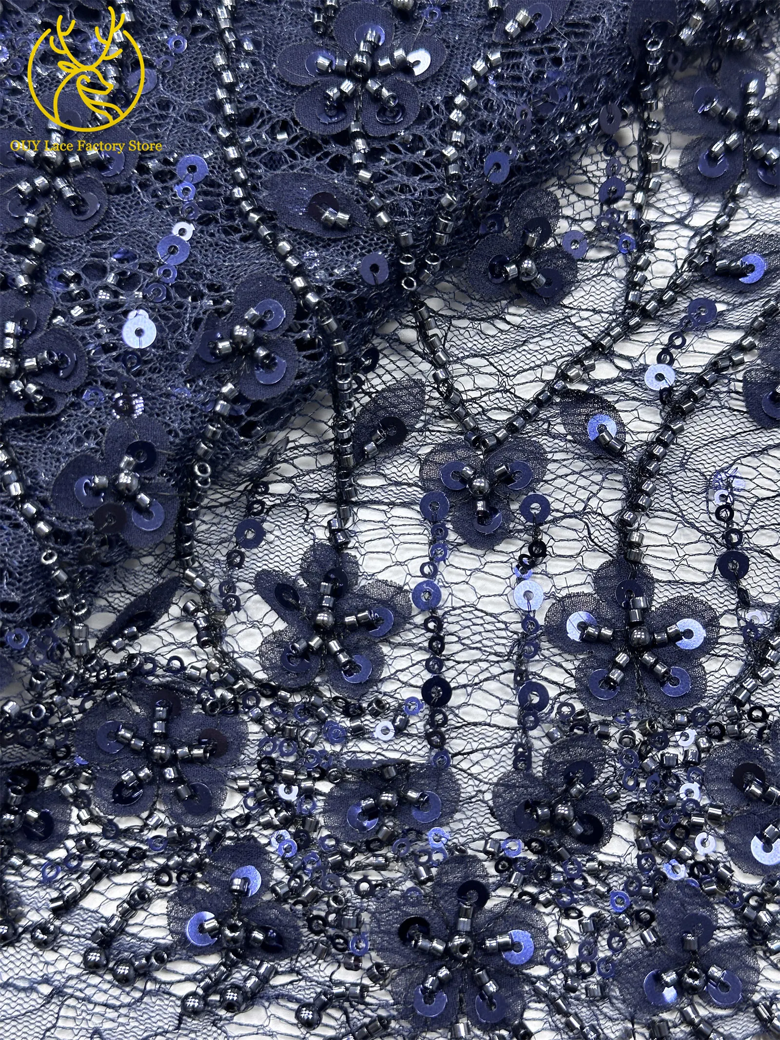Olivgrüner afrikanischer Brautkleid-Spitzenstoff 2026, hochwertige nigerianische Pailletten-Stickerei-Spitze für Brautkleider und Partykleider zum Nähen – Detail 25