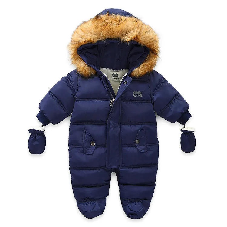 UNITIM Winter Baby Jumpsuit Plus Velvet Warm Hooded Newborn Girls Overalls 0-2 Years Infant Boy Snowsuit Toddlers Romper Outfit