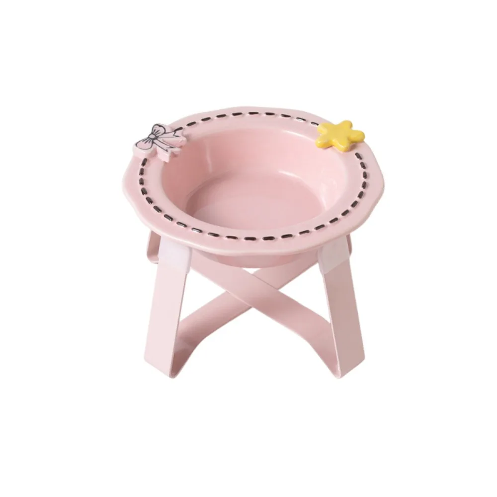Cute Ceramic Cat Bowl Anti Vomiting Neck Protection Cat Food Water Bowl Detachable with Stand Pet Food Dispenser Wet Dry Food