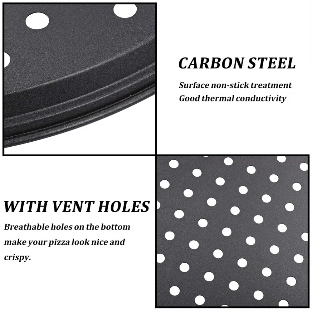 Carbon Steel Perforated Pizza Pan Non Stick Ro UndOven Tray With Holes Cooking Plate Dishes Holder Baking Tool