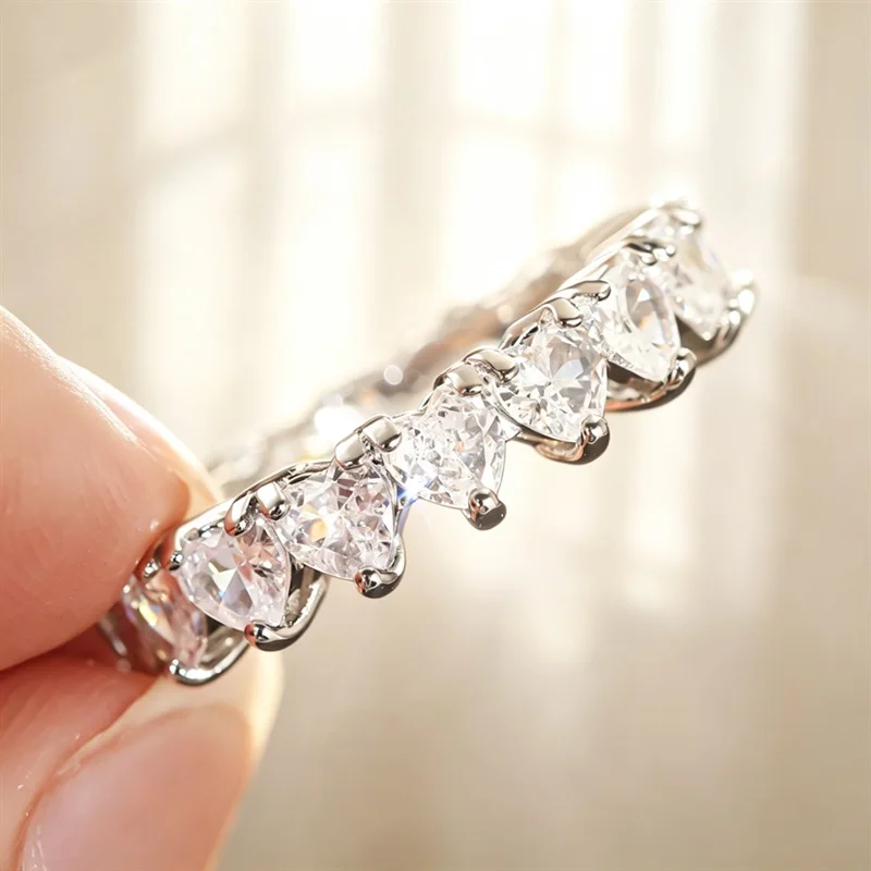925 Sterling Silber Einfacher Herz-Zirkon Damenring Exquisiter Modeschmuck für Hochzeit, Party, Verlobung, Valentinstag Edle Schmuckstücke – Detail 2