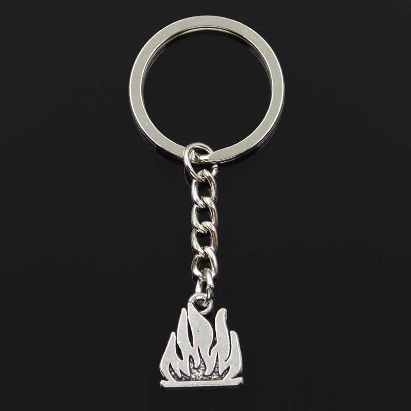 Fashion Keychain 15x18mm Flames Fire Silver Color Pendants DIY Men Jewelry Car Key Chain Ring Holder Souvenir For Gift