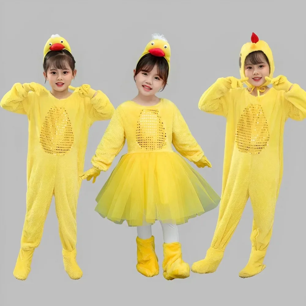 Pato e Chick Cosplay Outfit para Crianças, Pato Amarelo, Traje Animal Bonito, Roupas De Dança, Ganso De Patinho Feio, Meninas e Meninos