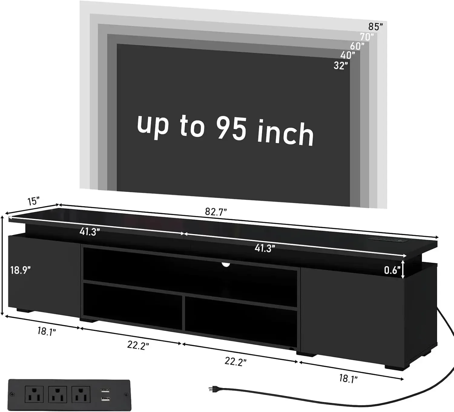 LED TV Stand for 95 Inch TV, Modern Gaming TV Stand with Power Outlet, High Gloss TV Console Entertainment Center