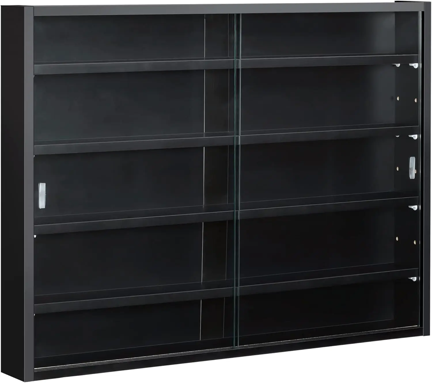 5-Tier Display Cabinet, Glass Door Cabinet with Adjustable Shelves, Wall-Mounted Display Case for Playroom, Bedroom, Black