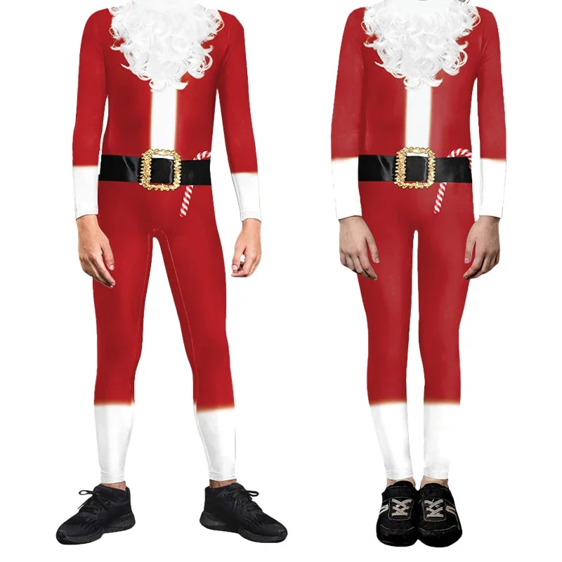 Kids Boys Girls Christmas Carnival Cosplay Jumpsuit Long Sleeve Print Tight Fitting Bodysuit Performance Costumes