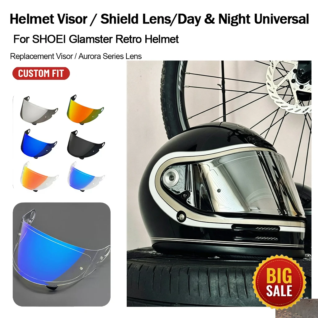 Motorcycle Helmet Visor Photochromic Electroplated Lens For SHOEI Glamster Retro Helmet, Anti-Fog Sticker Replacement Mod Parts