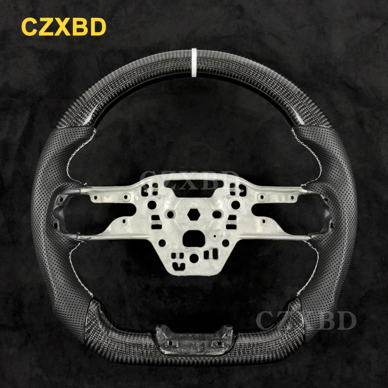 

Fit For Ford Mustang 2024 2025 Glossy Forged Carbon Steering Wheel High Quality Leather Customized