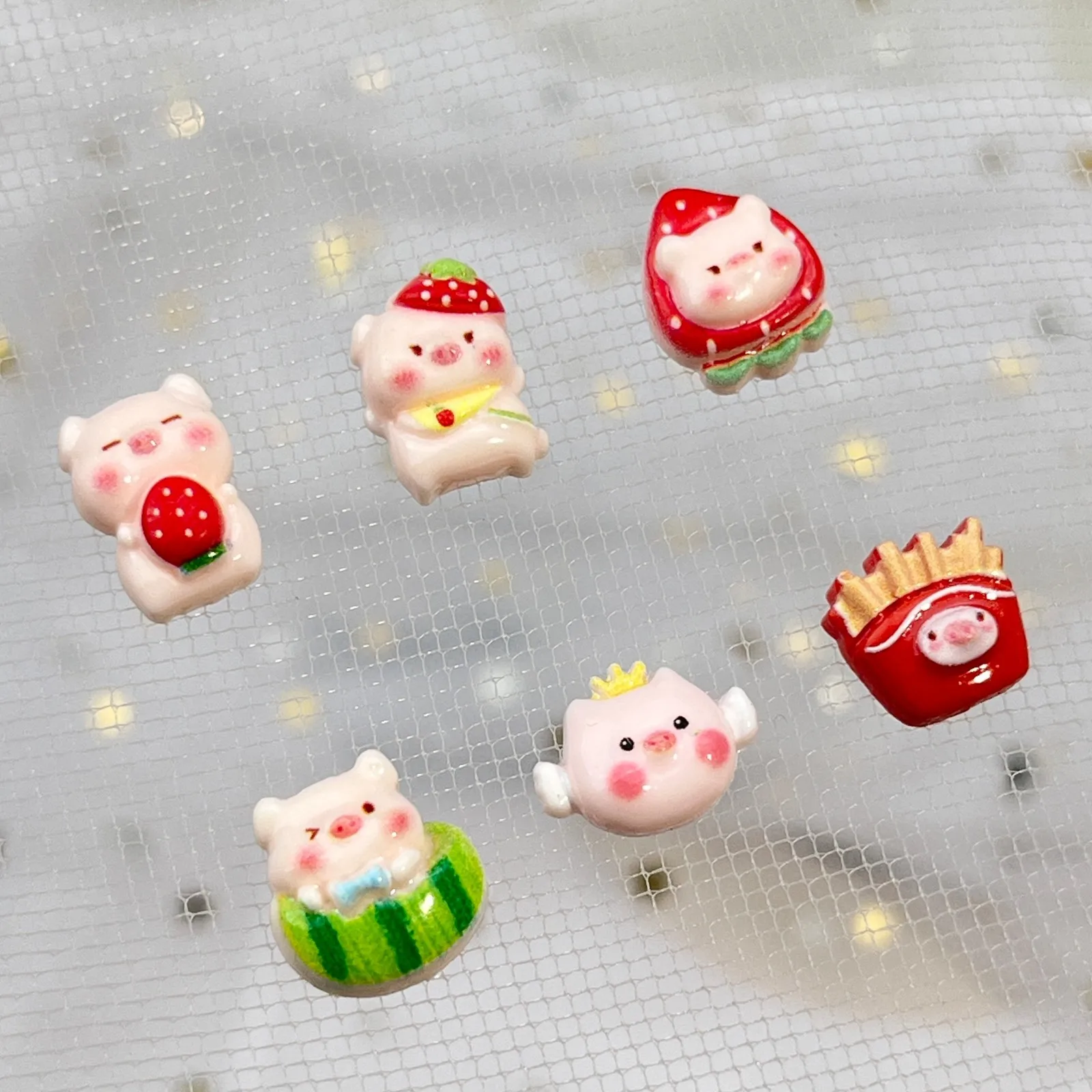 10pcs Fruits Pink Piggy Cartoon Jewelry Nail Art Accessories 3D Cute Parts Resin Nail Charms Decorations Manicure Supplies DIY