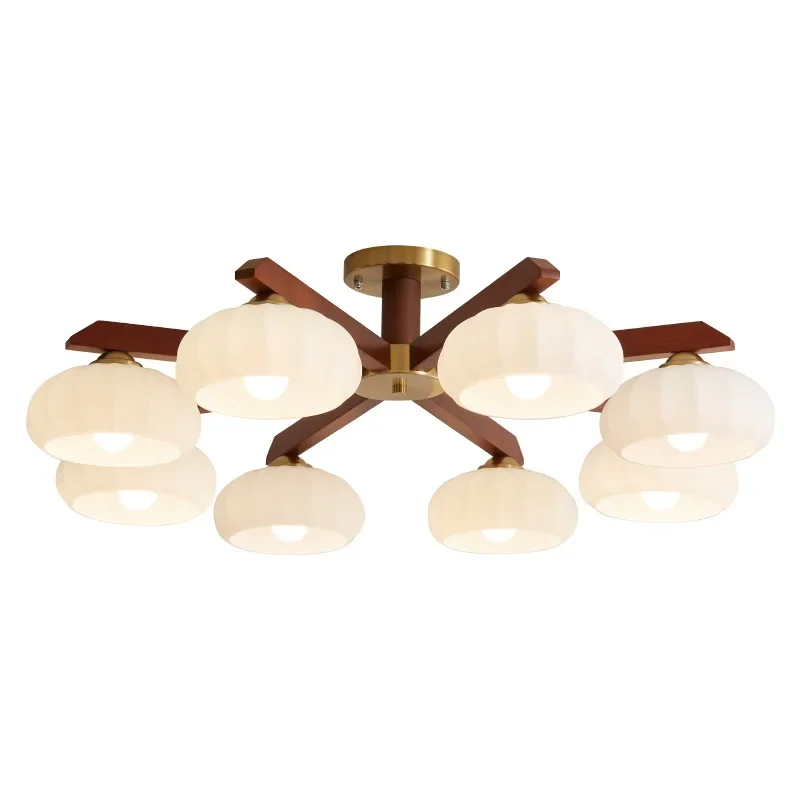 

Living room chandelier, medieval walnut new solid wood lamps, American retro light luxury warm atmosphere