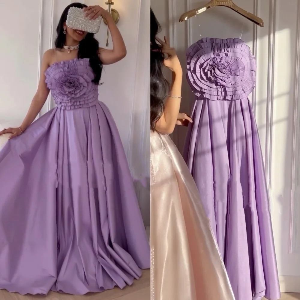 Robe de Soirée de Mariage en Satin, Longue, Sans Bretelles, Ligne A, sur Mesure