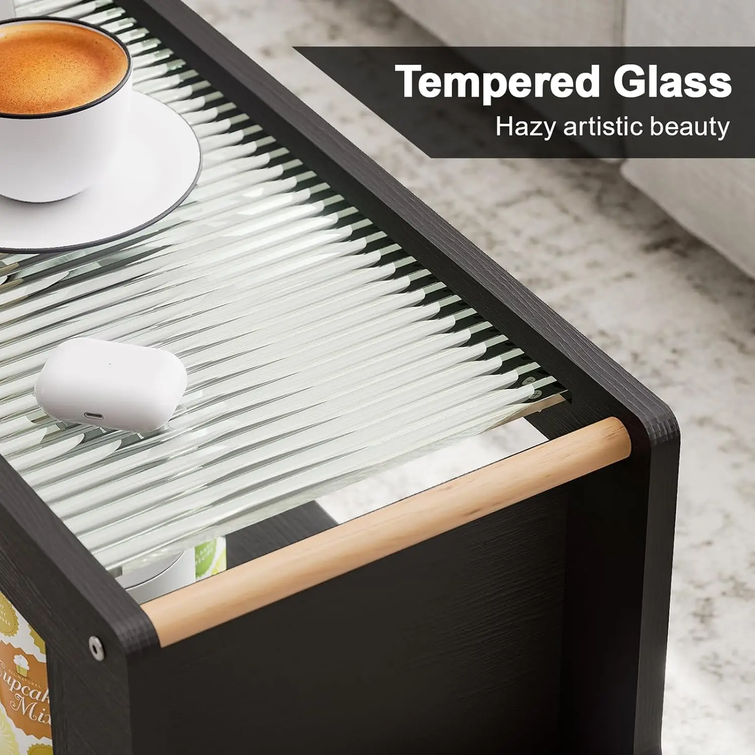 Narrow Side Table With Wheels For Small Spaces, Slim End Table With Magazine Rack & Storage Space, Thin Nightstand For Living