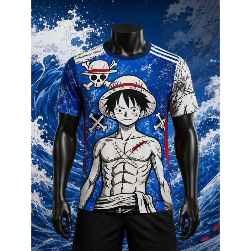 Men Women Anime Mashup Luffy Manga Graphic Football Jersey Y2K Oversized Breathable Quick Dry Street Athletic Short Sleeve Tee