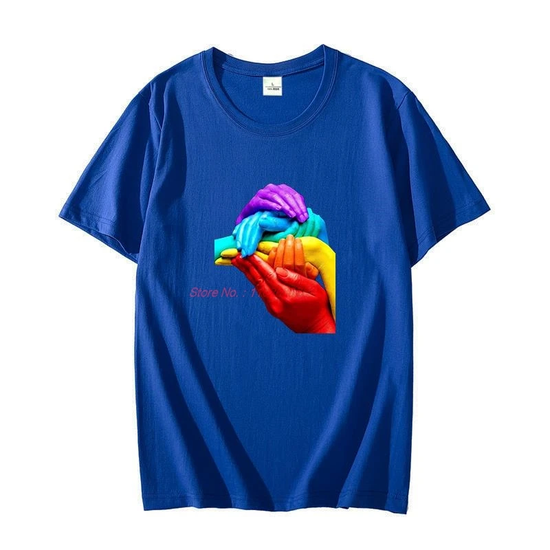 Cotton t shirt for men Hands Colourful Gay Pride LGBT London CooL Rainbow Retro Tees Tops graphic t shirts short sleeve t-shirts