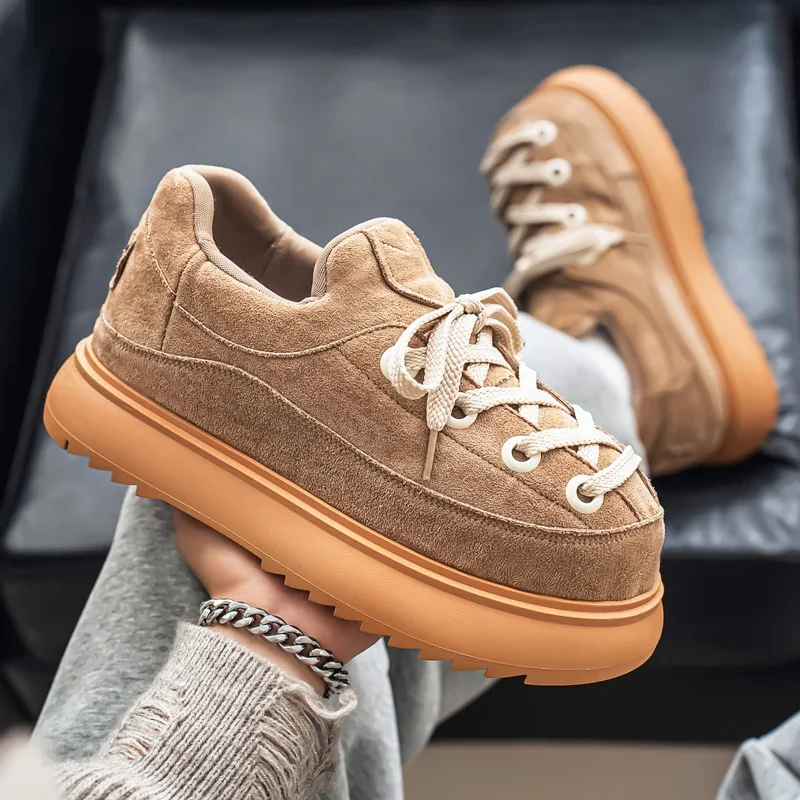 

Men Flats Platform Shoes Suede Trend Sneakers Walking Lace Up Zapatos Mujer 2025 Winter Casual New Loafers Casual Sport Shoes