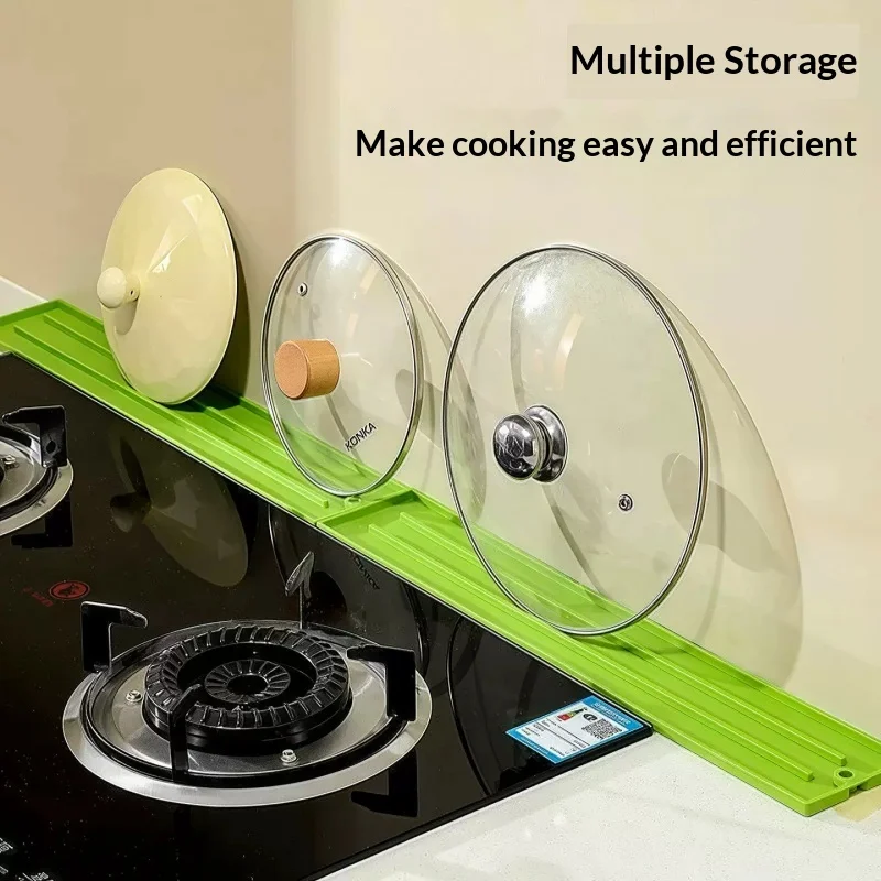 Silicone Countertop Pot Lid Mat for Kitchen Stove Multi-functional Narrow Slot Pot Lid Storage Mat No-drill Non-slip Drain Mat