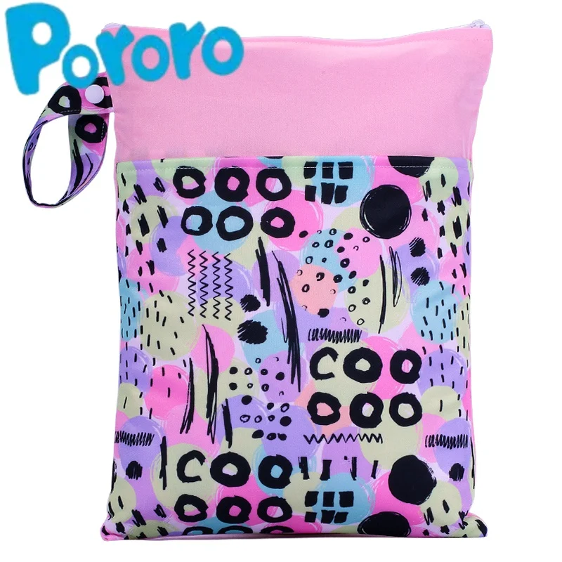 Pororo bolsas de pañales para bebés 25*35cm bolsa de almacenamiento de pañales de tela reutilizable lavable bolsa de pañales húmedo y seco portátil costura Multicolor