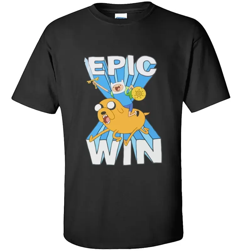 Epic Win Adventure Time Аниме Мужская футболка Джейк и Финн Собака Забавный мультфильм Модная футболка с принтом Хлопковые повседневные футболки